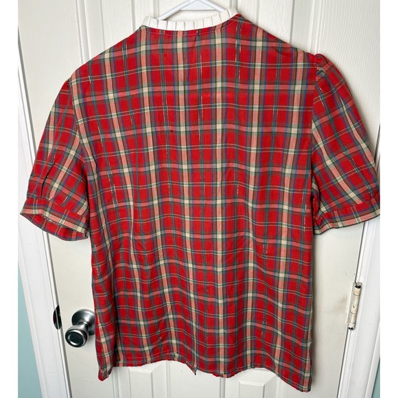 VTG Stir-ups Western Cowgirl Button Shirt Made In USA Red Plaid Ruffle Gold L - Picture 5 of 6